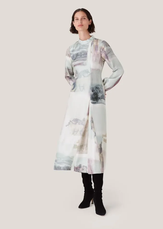 Whistles Dresses Ivory Wild Horse Print Silk Dress 8211 Women