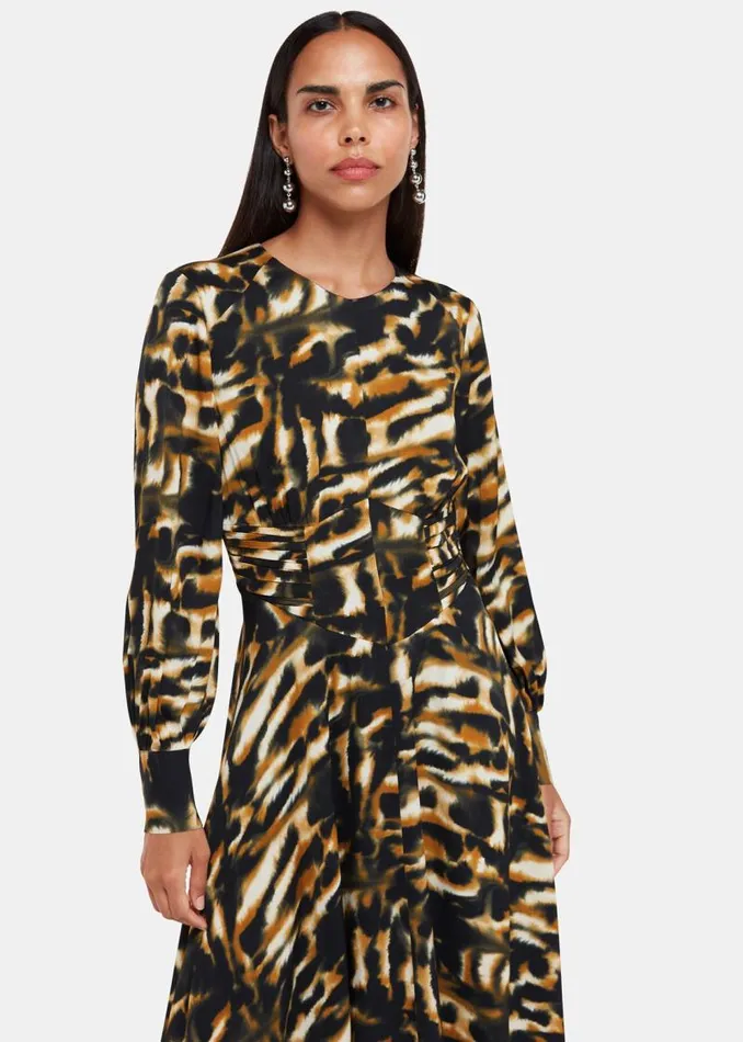 Whistles Dresses Multicolour Smoke Print Gathered Dress 8211 Women