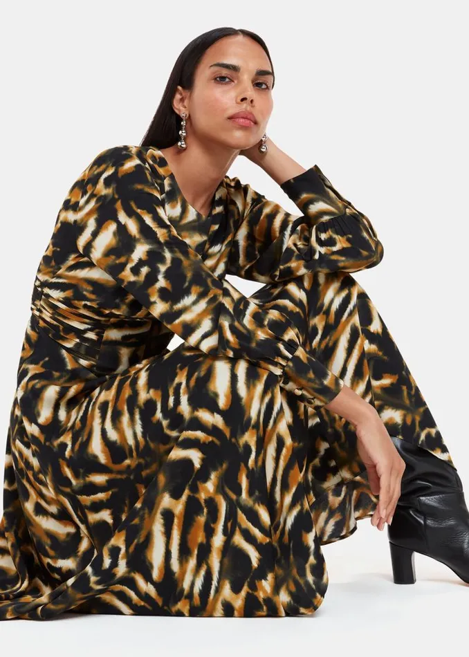 Whistles Dresses Multicolour Smoke Print Gathered Dress 8211 Women