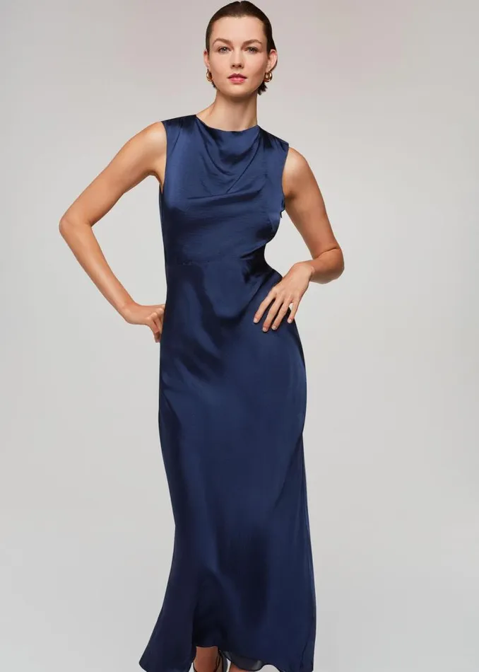Whistles Dresses Navy Cowl Neck Satin Maxi Dress 8211 Women
