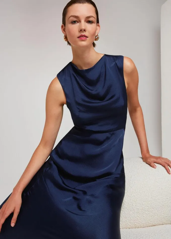Whistles Dresses Navy Cowl Neck Satin Maxi Dress 8211 Women