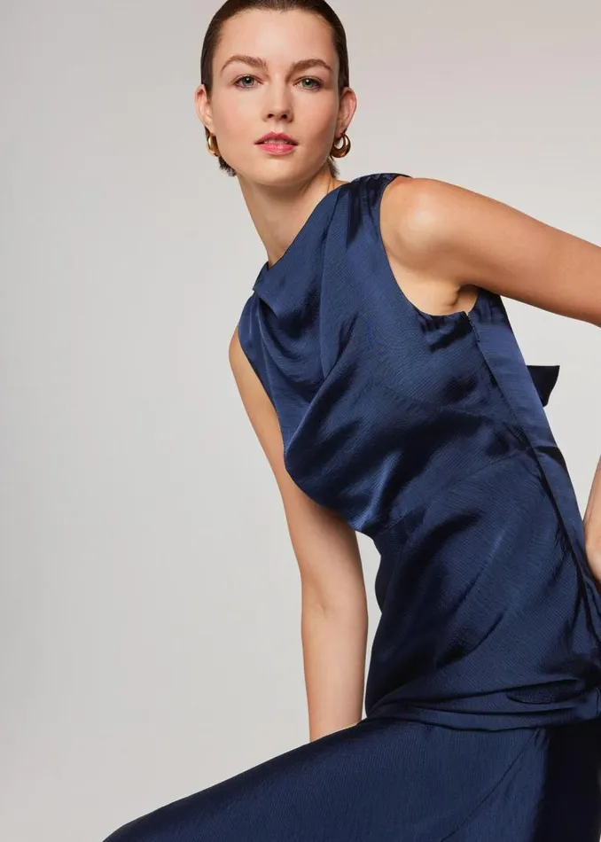 Whistles Dresses Navy Cowl Neck Satin Maxi Dress 8211 Women