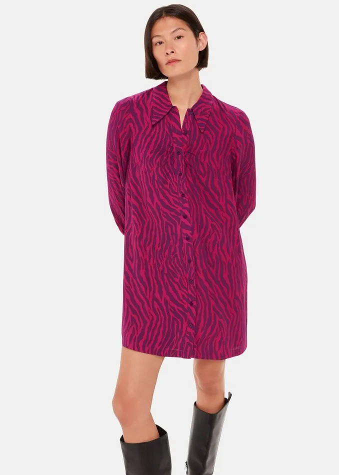Whistles Dresses Purple Zebra Stripe Collar Dress 8211 Women