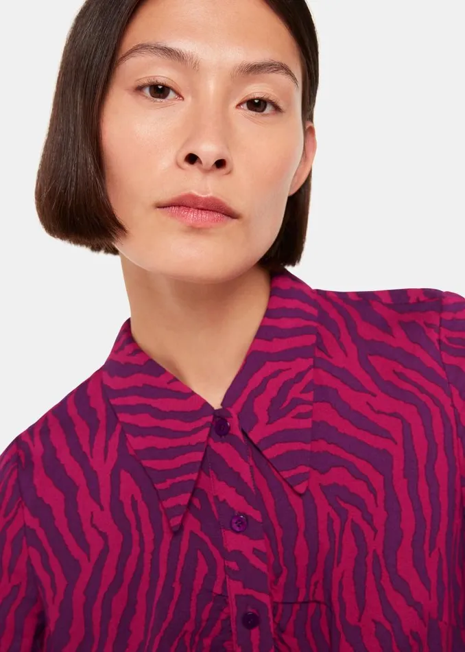 Whistles Dresses Purple Zebra Stripe Collar Dress 8211 Women