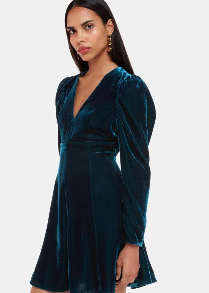 Whistles Dresses Teal Charley Velvet Flippy Dress 8211 Women
