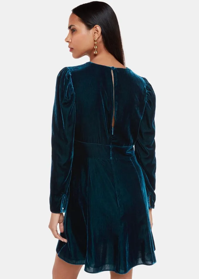 Whistles Dresses Teal Charley Velvet Flippy Dress 8211 Women