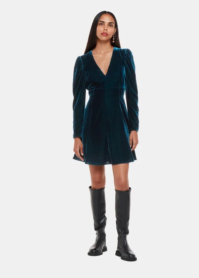 Whistles Dresses Teal Charley Velvet Flippy Dress 8211 Women