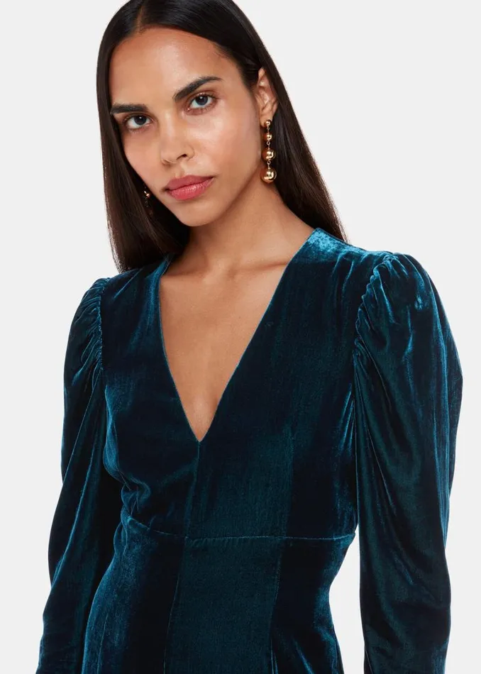 Whistles Dresses Teal Charley Velvet Flippy Dress 8211 Women