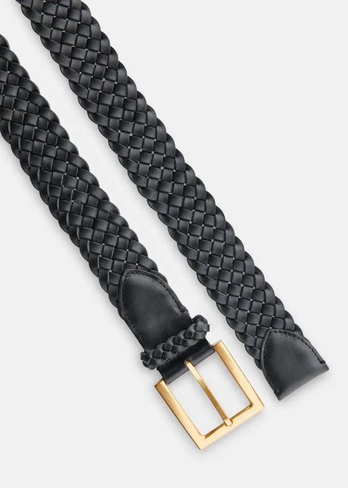 Whistles Leather Black Braided Belt 8211 Women