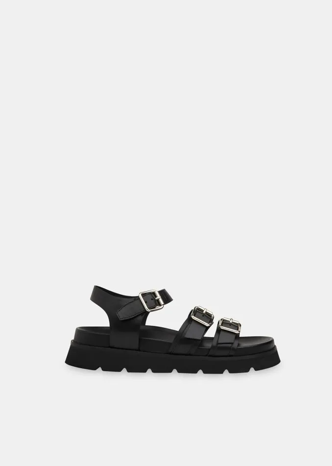 Whistles Leather Black Jemma Triple Buckle Sandal 8211 Women