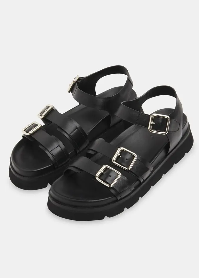 Whistles Leather Black Jemma Triple Buckle Sandal 8211 Women