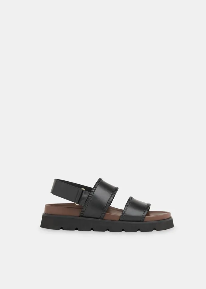 Whistles Leather Black Ruben Whipstitch Velcro Sandal 8211 Women