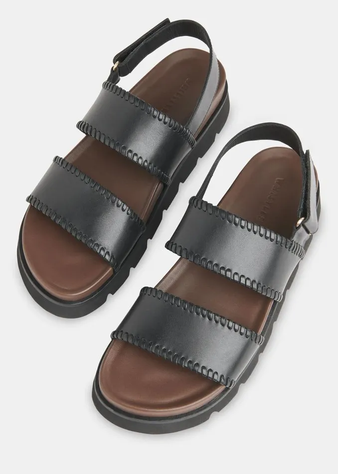 Whistles Leather Black Ruben Whipstitch Velcro Sandal 8211 Women