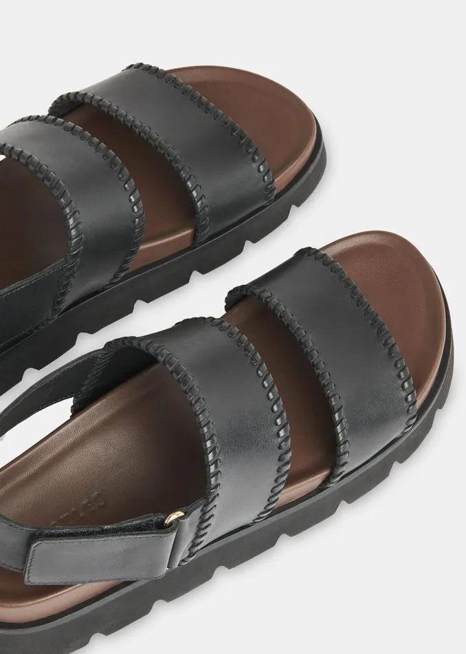 Whistles Leather Black Ruben Whipstitch Velcro Sandal 8211 Women