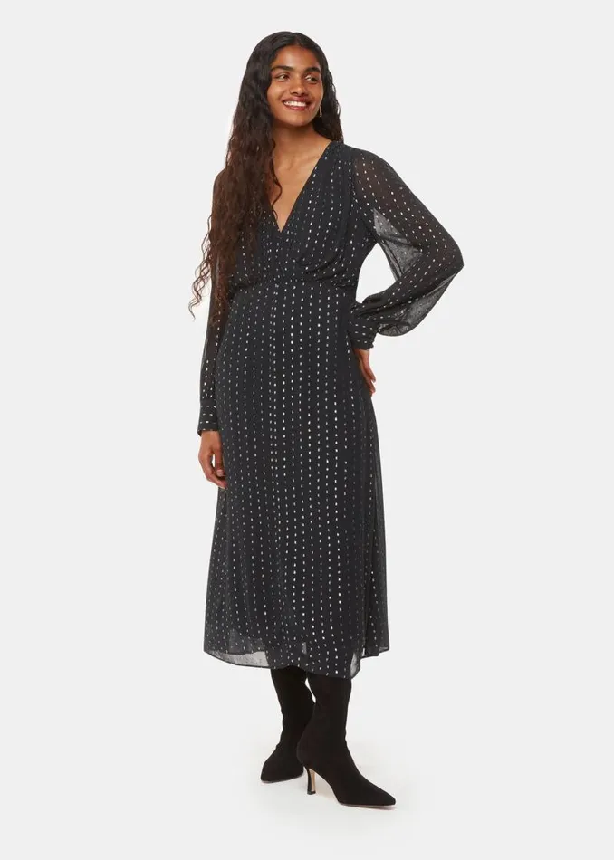 Whistles Petite Dresses and Jumpsuits Black Petite Metallic Stripe Midi Dress 8211 Women