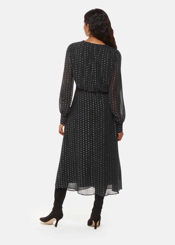 Whistles Petite Dresses and Jumpsuits Black Petite Metallic Stripe Midi Dress 8211 Women