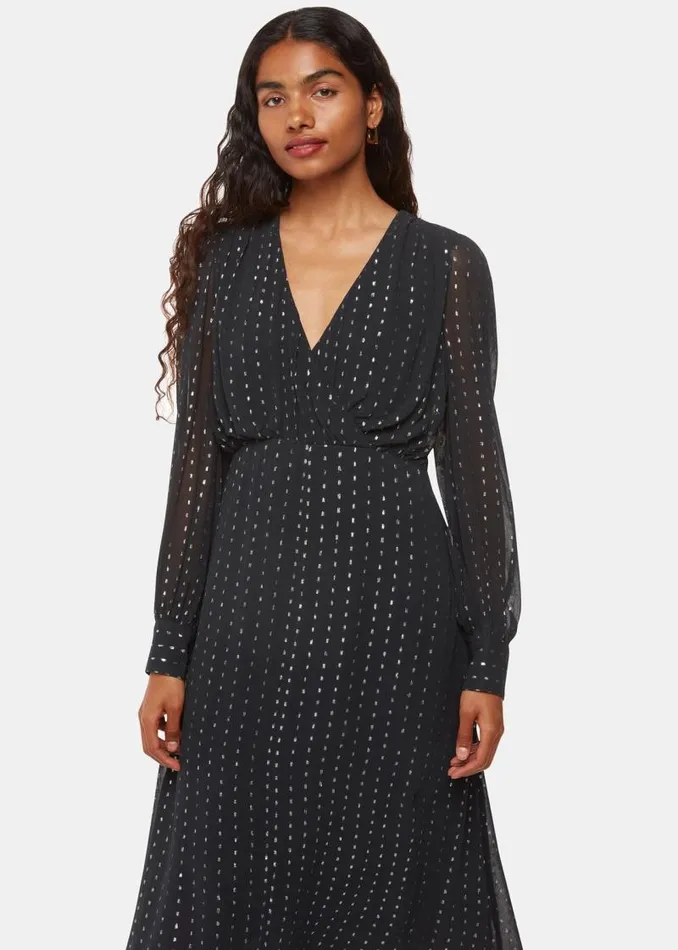 Whistles Petite Dresses and Jumpsuits Black Petite Metallic Stripe Midi Dress 8211 Women