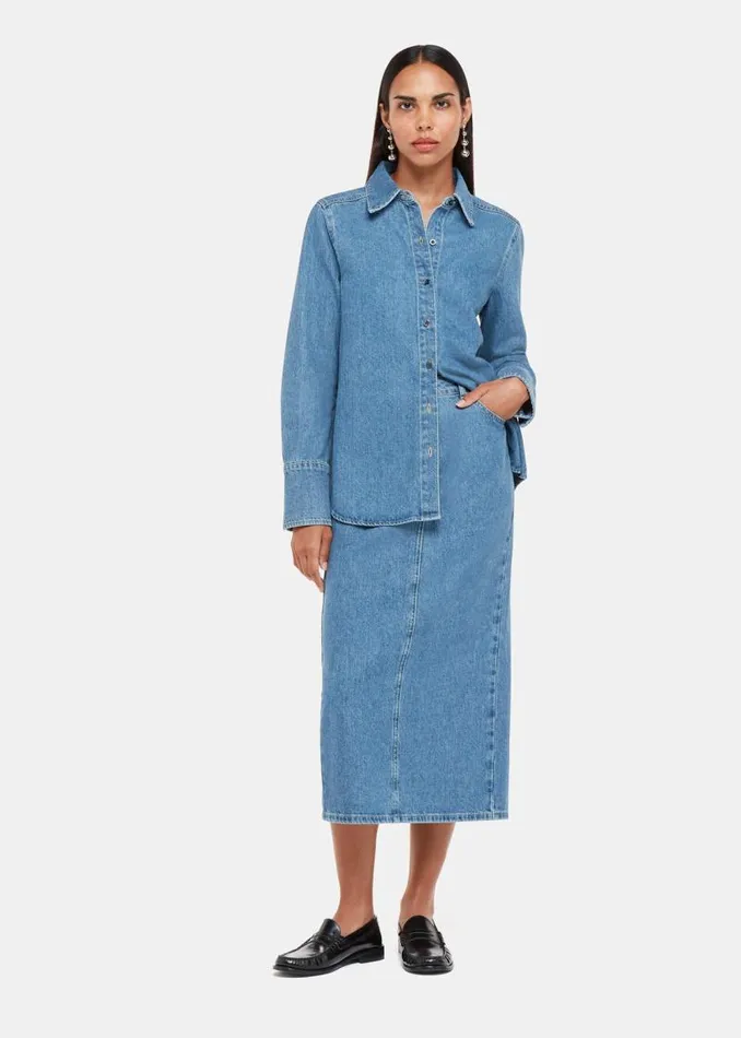 Whistles Skirts Straight Denim Midi Skirt 8211 Women