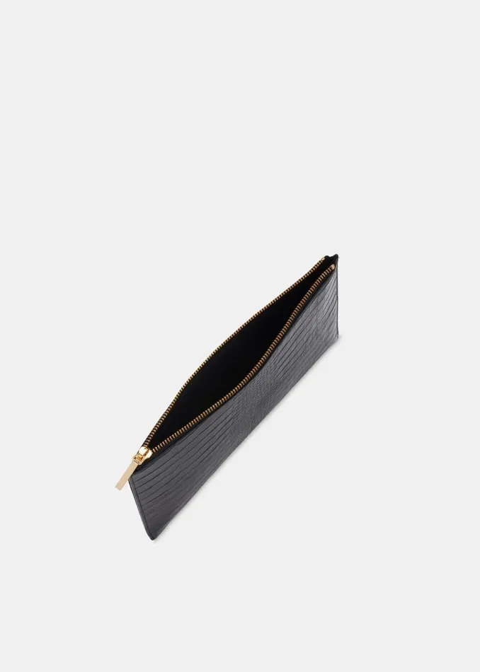 Whistles Small Bags and Clutches Black Shiny Croc Medium Clutch 8211 Women