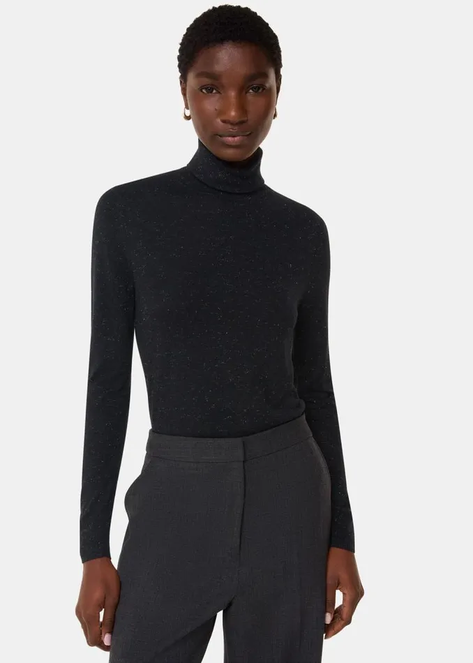 Whistles Sweaters and Cashmere Black Annie Sparkle Roll Neck 8211 Women