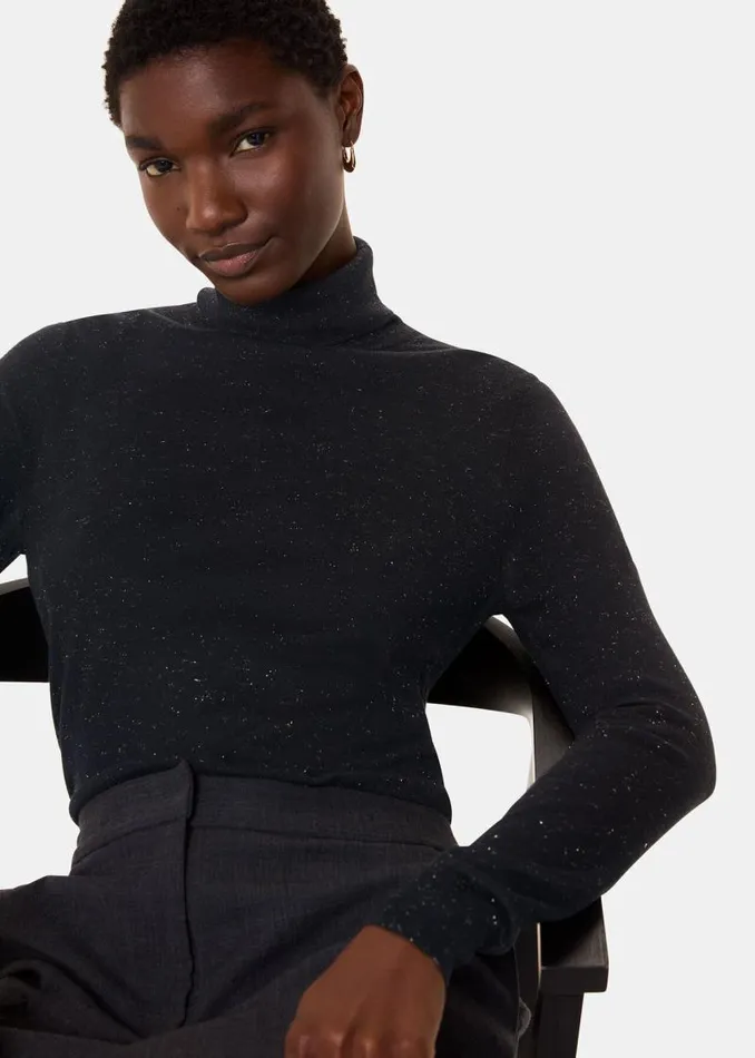 Whistles Sweaters and Cashmere Black Annie Sparkle Roll Neck 8211 Women