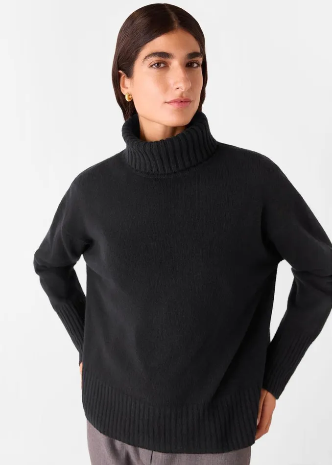 Whistles Sweaters and Cashmere Black Wool Split Back Roll Neck 8211 Women