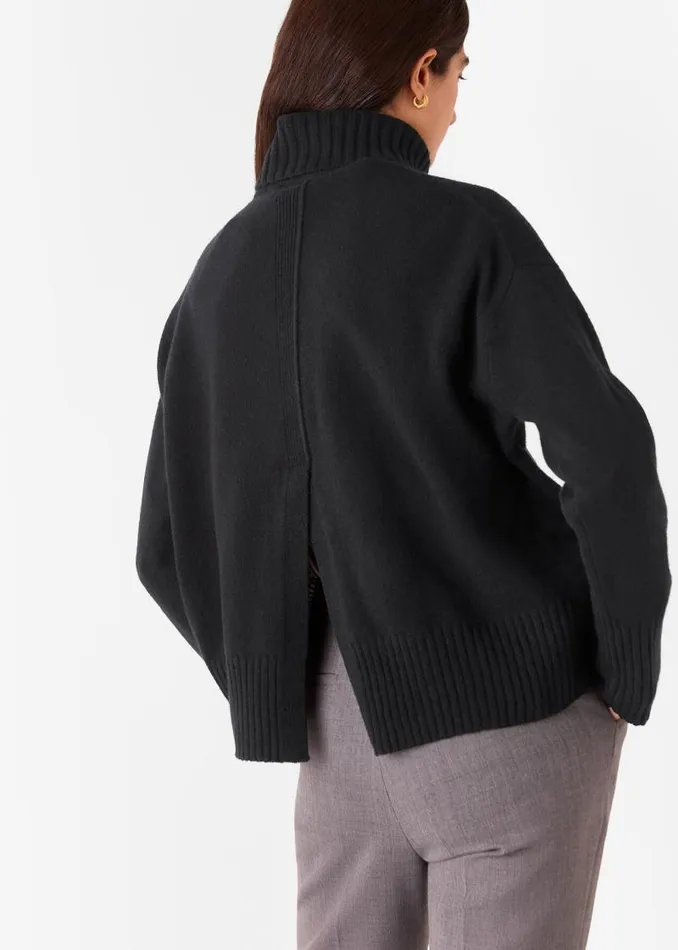 Whistles Sweaters and Cashmere Black Wool Split Back Roll Neck 8211 Women