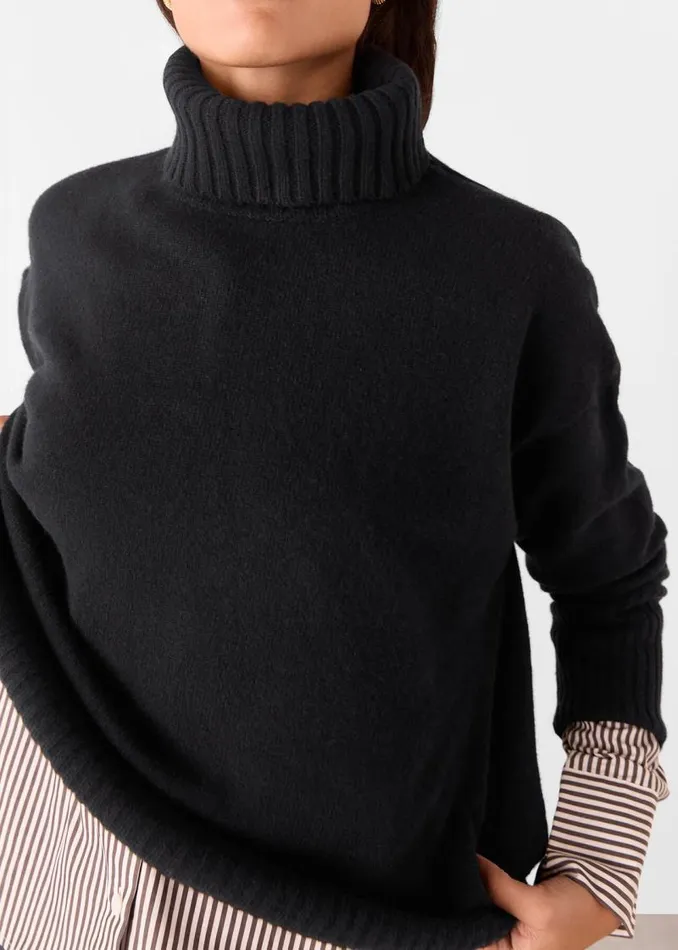 Whistles Sweaters and Cashmere Black Wool Split Back Roll Neck 8211 Women