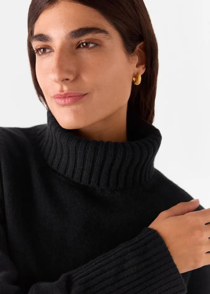 Whistles Sweaters and Cashmere Black Wool Split Back Roll Neck 8211 Women