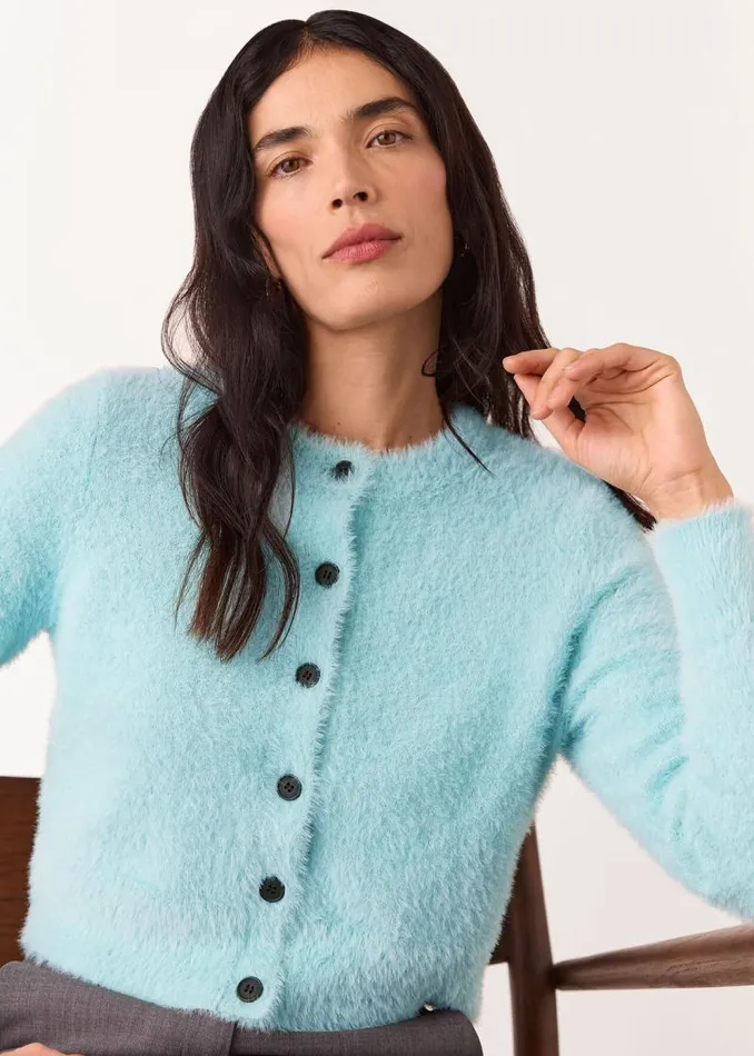 Whistles Sweaters and Cashmere Blue Isla Cropped Fluffy Cardigan 8211 Women