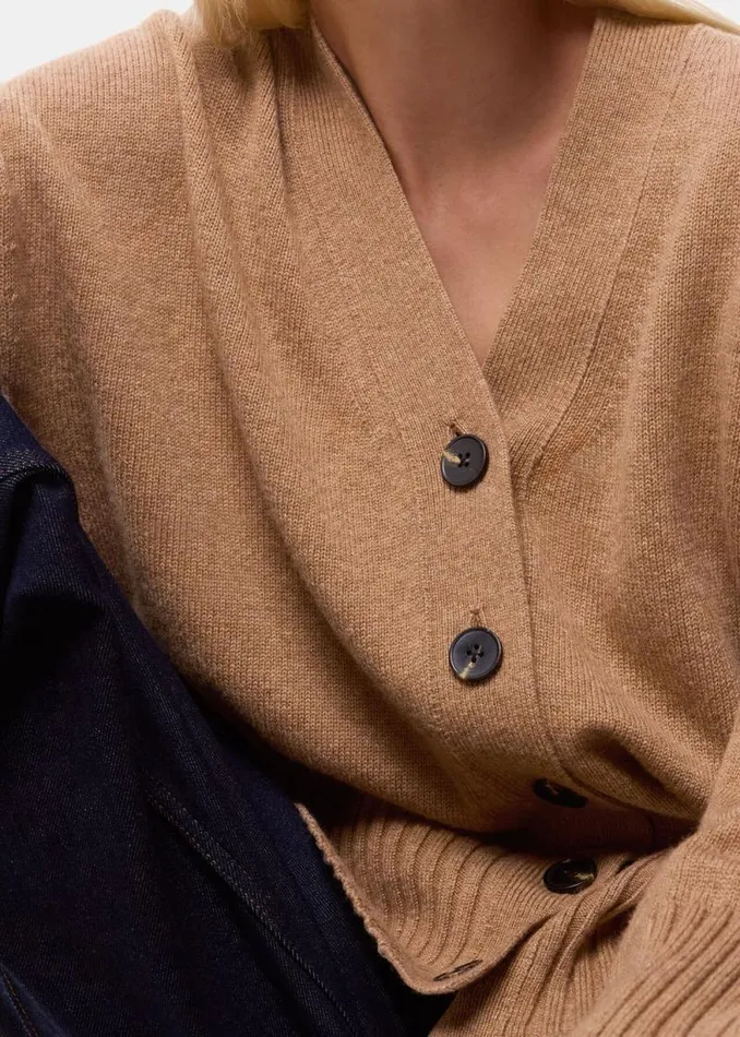 Whistles Sweaters and Cashmere Camel Cashmere Blend Ribbed Cardigan 8211 Women