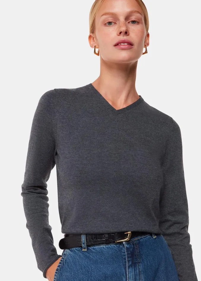 Whistles Sweaters and Cashmere Dark Grey Mila V Neck Sweater 8211 Women