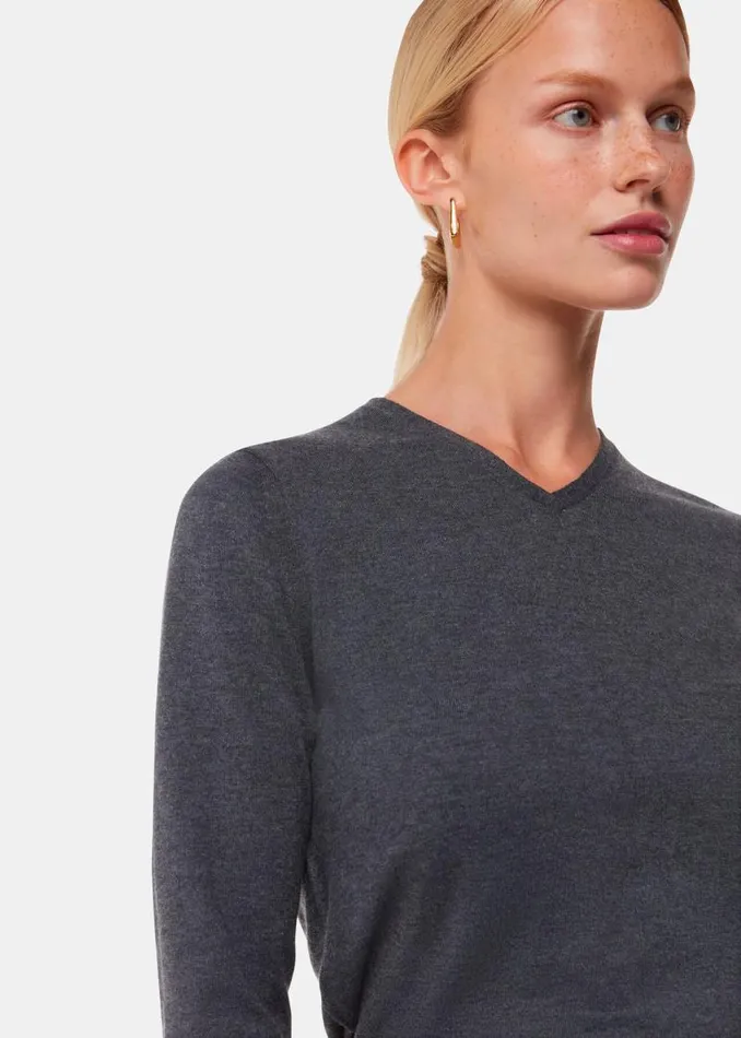 Whistles Sweaters and Cashmere Dark Grey Mila V Neck Sweater 8211 Women