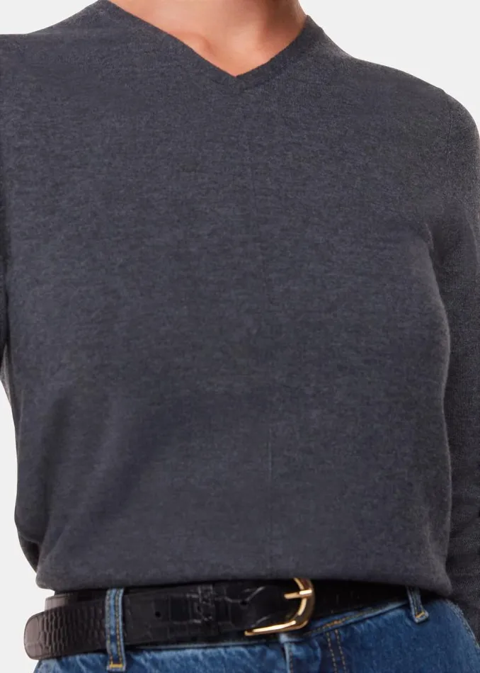 Whistles Sweaters and Cashmere Dark Grey Mila V Neck Sweater 8211 Women