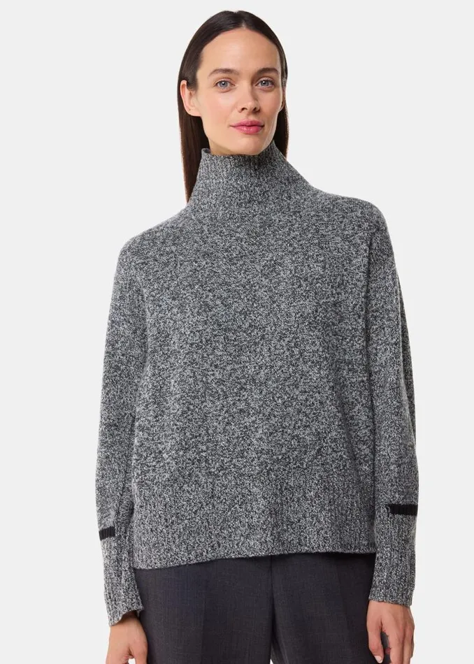 Whistles Sweaters and Cashmere Grey Wool Fleck Mock Neck Sweater 8211 Women