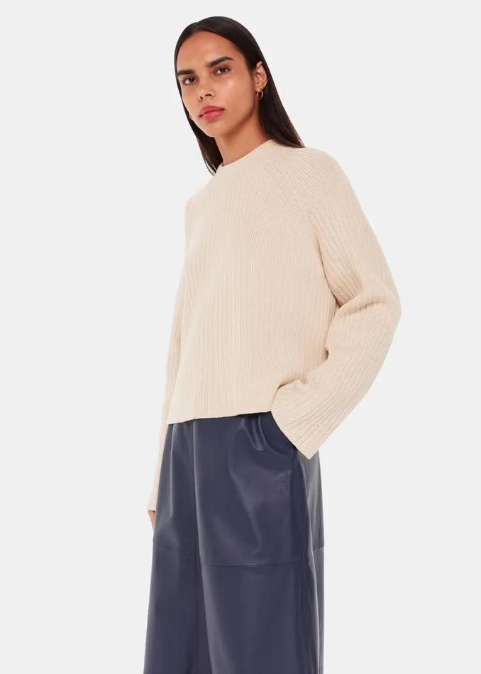 Whistles Sweaters and Cashmere Ivory Cotton Rib Crew Neck Sweater 8211 Women