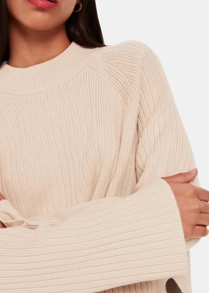 Whistles Sweaters and Cashmere Ivory Cotton Rib Crew Neck Sweater 8211 Women
