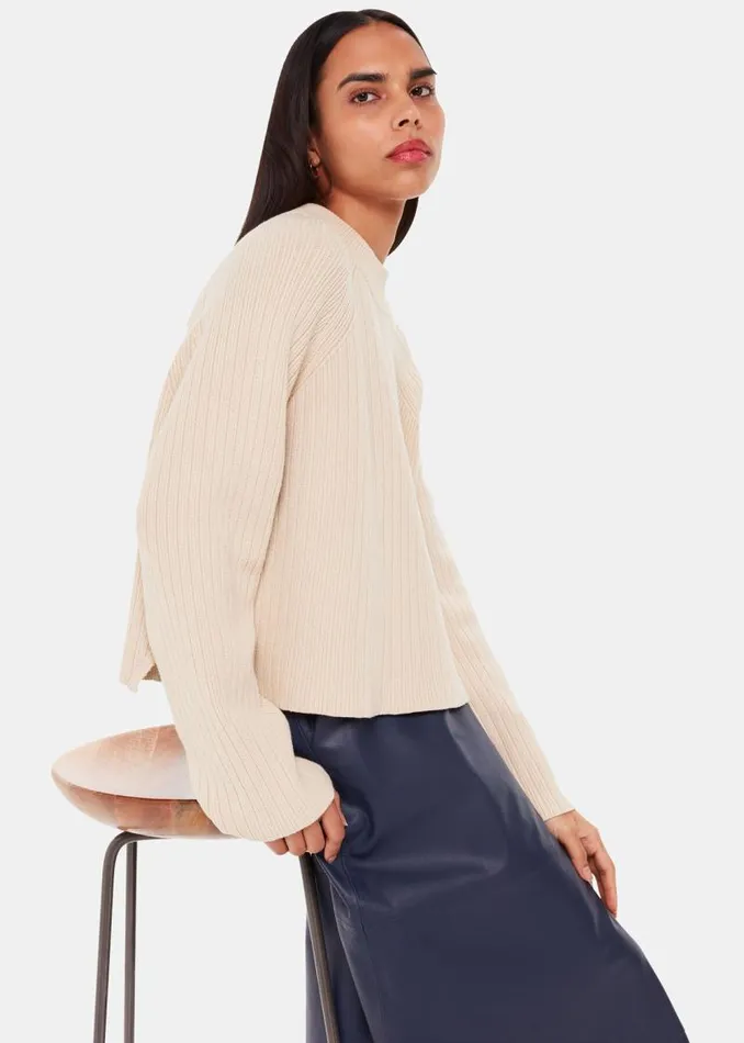 Whistles Sweaters and Cashmere Ivory Cotton Rib Crew Neck Sweater 8211 Women