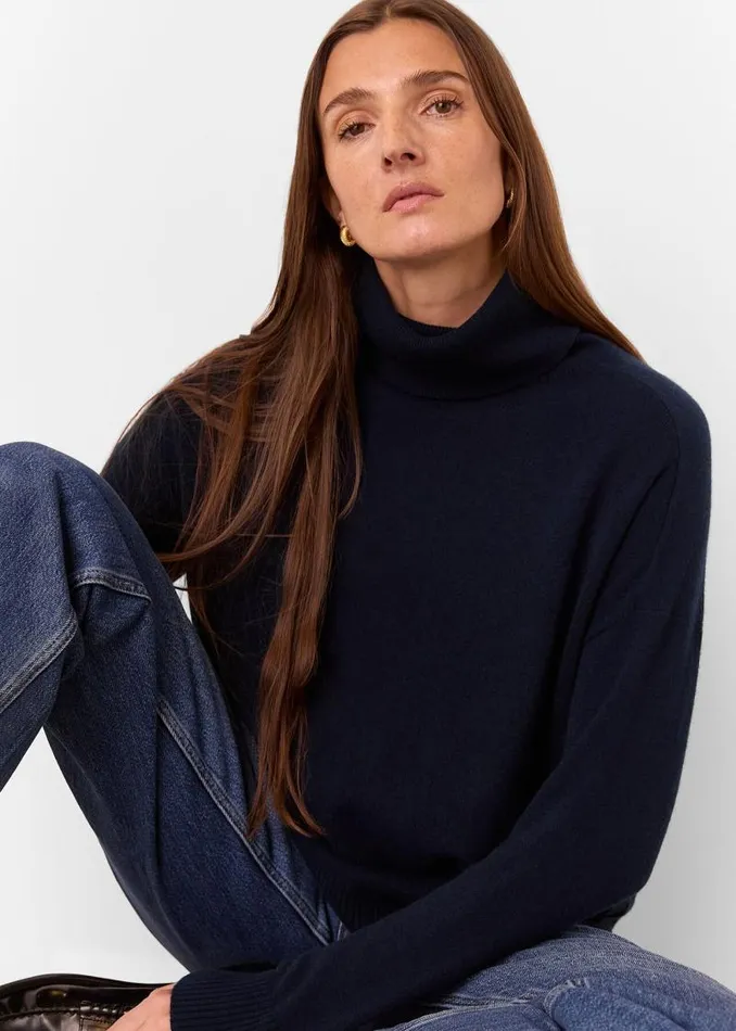 Whistles Sweaters and Cashmere Navy Cashmere Turtleneck Sweater 8211 Women