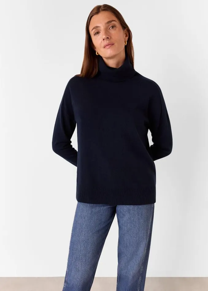 Whistles Sweaters and Cashmere Navy Cashmere Turtleneck Sweater 8211 Women