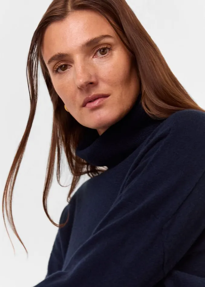 Whistles Sweaters and Cashmere Navy Cashmere Turtleneck Sweater 8211 Women