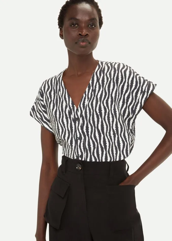 Whistles Tops Black Optical Rope Nicola Shirt 8211 Women