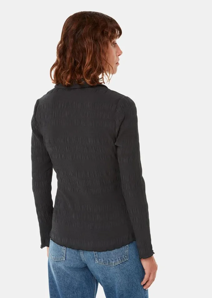 Whistles Tops Black Plisse Button Front Shirt 8211 Women