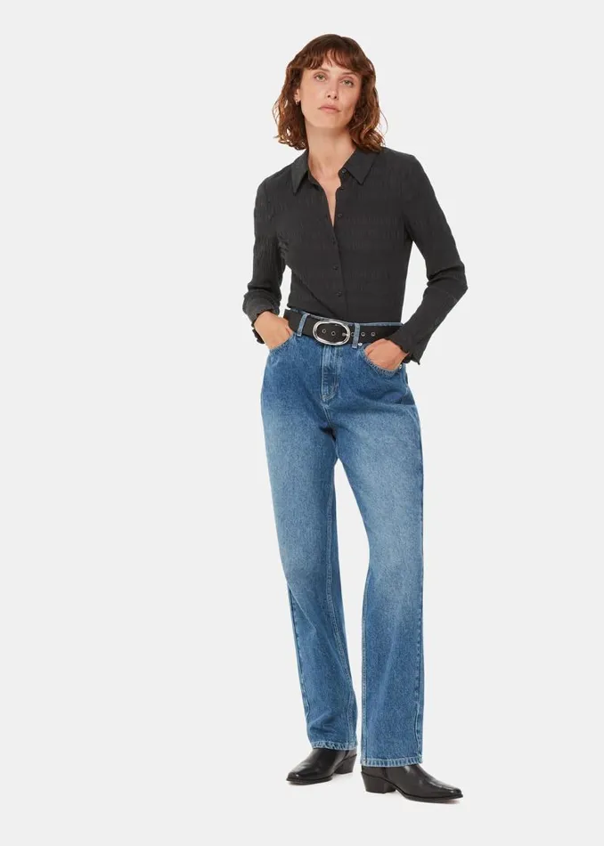 Whistles Tops Black Plisse Button Front Shirt 8211 Women