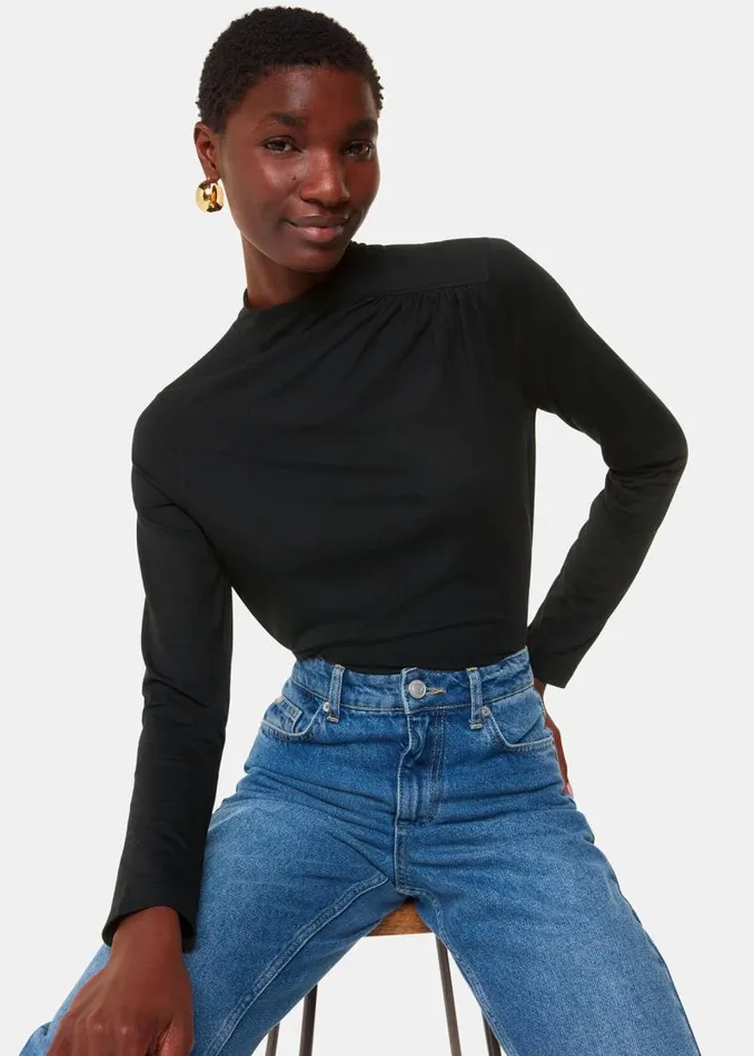 Whistles Tops Black Ruched Front Detail Jersey Top 8211 Women