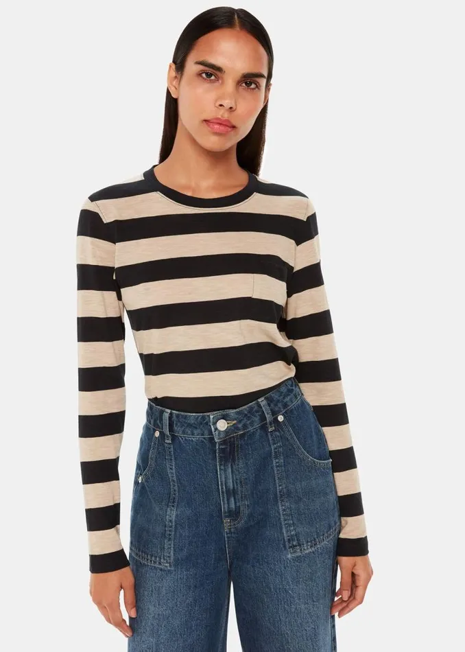 Whistles Tops Black Stripe Crew Neck Pocket Top 8211 Women