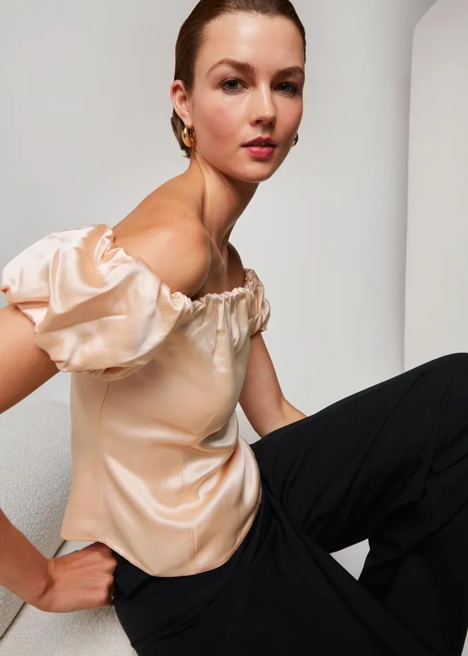 Whistles Tops Champagne Julia Bardot Frill Sleeve Top 8211 Women