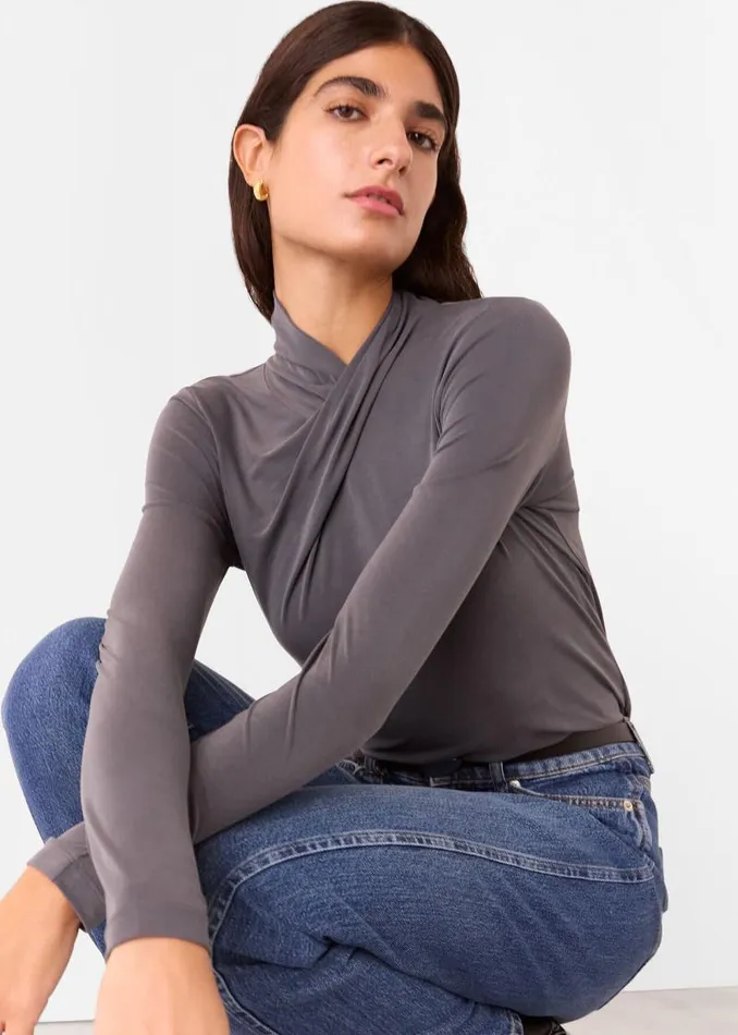 Whistles Tops Grey Drape Neck Jersey Top 8211 Women