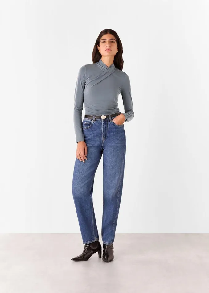 Whistles Tops Grey Drape Neck Jersey Top 8211 Women