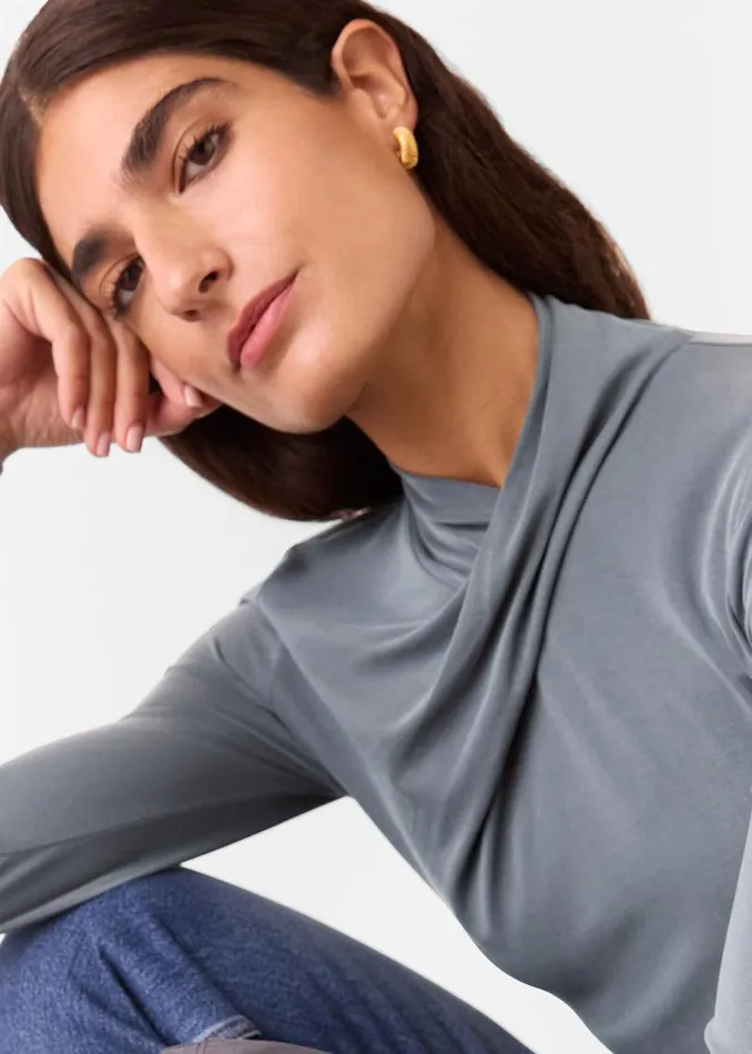 Whistles Tops Grey Drape Neck Jersey Top 8211 Women